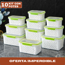 Kit con 10 Recipientes Herméticos con Escurridor Inteligente (Moderno e innovador para tu cocina)
