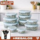 Kit de 10 Frascos Herméticos de Vidrio Templado con Tapa Sellada y Trabas + REGALO: Kit de Utensilios de Cocina