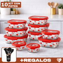 Kit de 10 Frascos Herméticos de Vidrio Templado con Tapa Sellada y Trabas + REGALO: Kit de Utensilios de Cocina