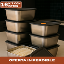 Kit de 16 Recipientes de Acero Inoxidable Línea Premium con Tapa Antifugas Resistente al Congelador y a Altas Temperaturas