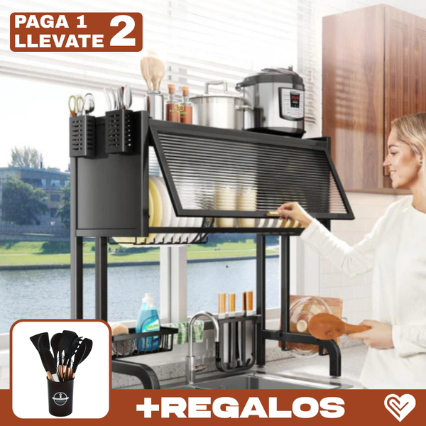 Organizador de Cocina Multifuncional en Acero Inoxidable + REGALO: Kit de Utensilios