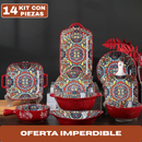 Juego de Comedor Completo de 14 Piezas en Cerámica con Estampa Elegante y Diseño Atemporal