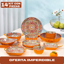 Juego de Comedor Completo de 14 Piezas en Cerámica con Estampa Elegante y Diseño Atemporal