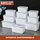 Kit con 10 Recipientes Herméticos con Escurridor Inteligente (Moderno e innovador para tu cocina)